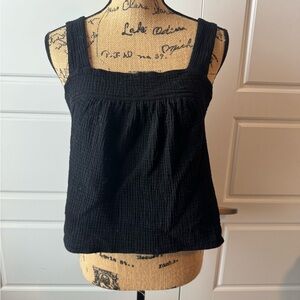 Black Textured Square Neck Tank Top